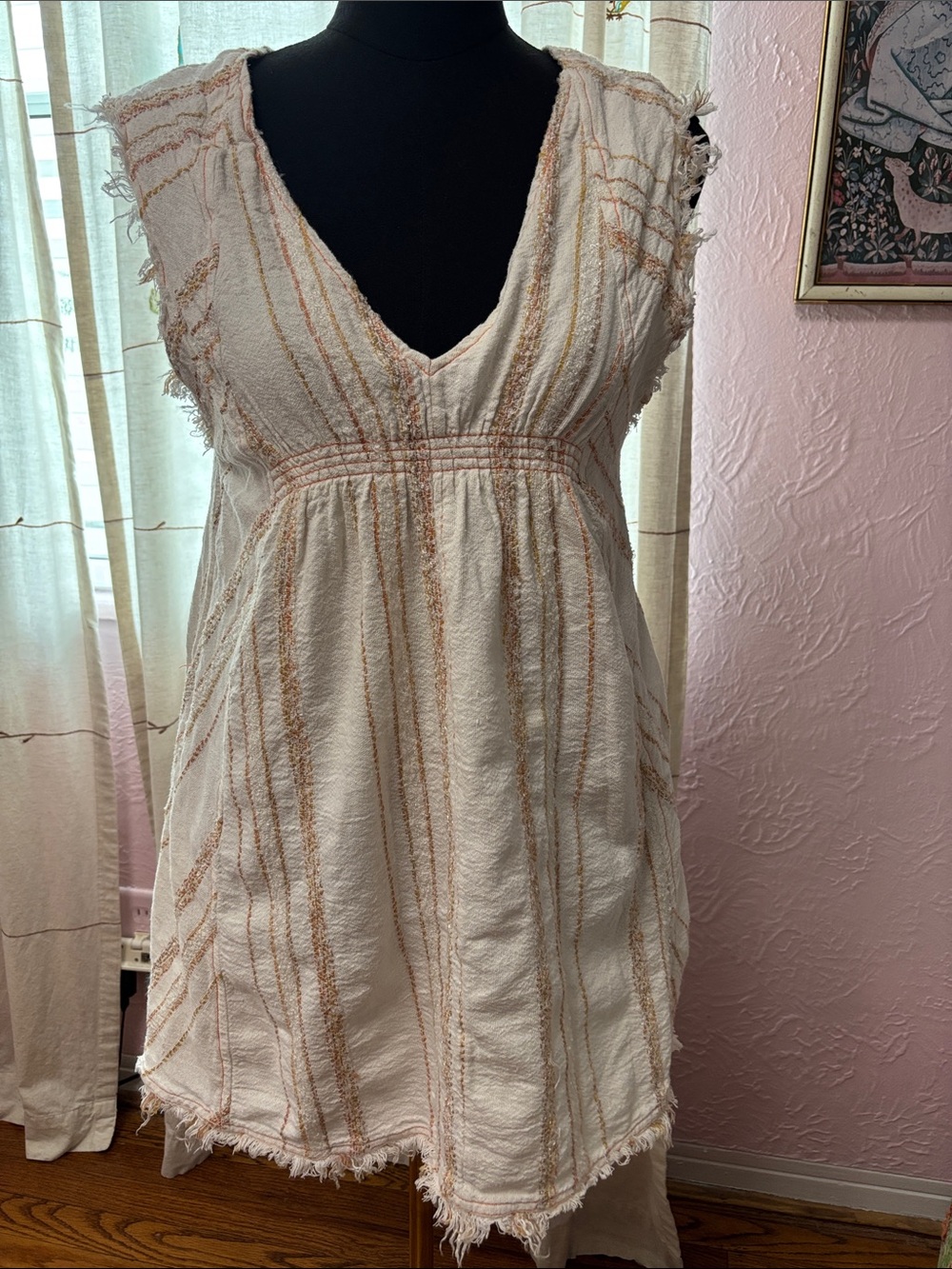 Free People Cream Dress with Tan Stripes